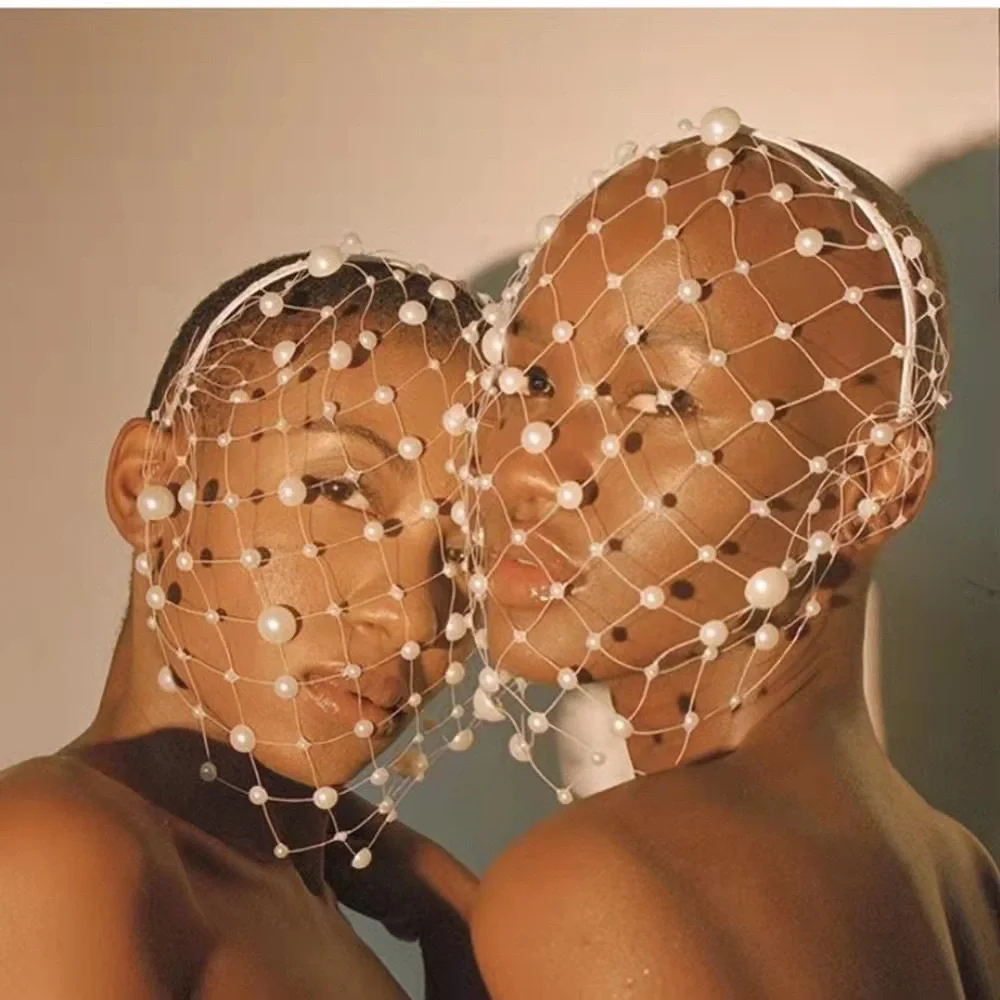 Pearl birdcage for face wedding veil